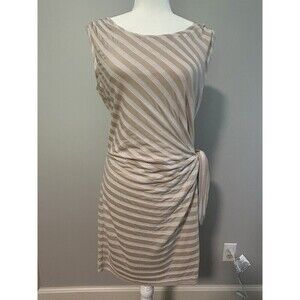 GUESS Hailey Side Ruched Striped Dress Cream/White Size 10 NWT
